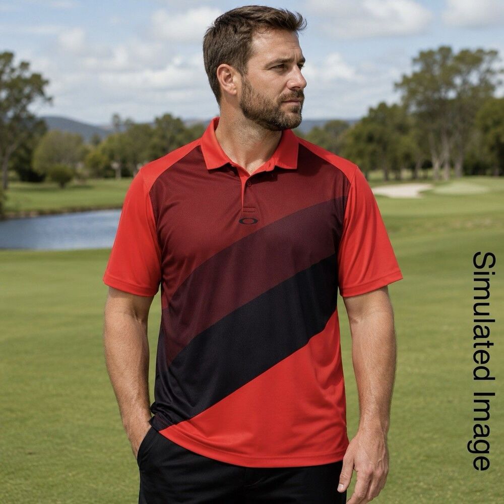 Oakley Hydrolix Polo Shirt Mens L Red Black Golf Performance Colorblock